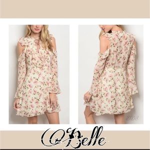 Belle - Floral Cold Shoulder Dress Chiffon Dress